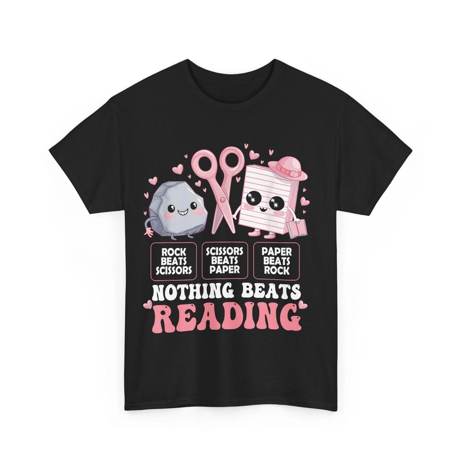 Nothing Beats Reading Book Librarian Rock Paper Scissors T shirt 4XL