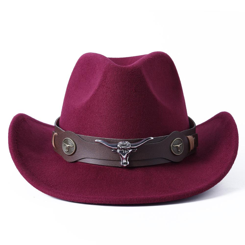 Cowboyhut Kuhkopf-Accessoires Cowboyhut einfarbiger Filzhut Herren und Damen großer Rand Outdoor-Hut Ritterhut