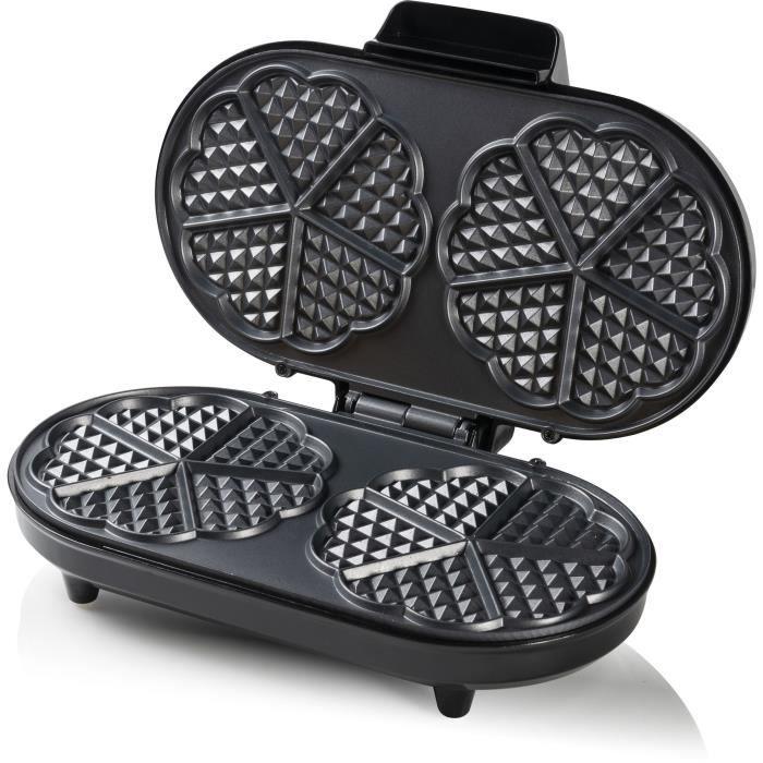 Bestron Gaufrier double pour gaufres classiques en forme de cœur, Gaufrier avec témoin de cuisson, 1200 Watts, Couleur: Argent