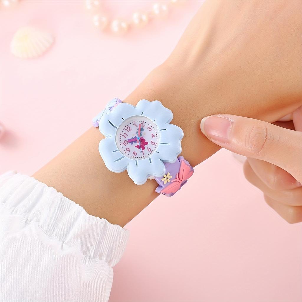Cute 3D Flower & Butterfly Watch with Soft PVC Case - Youngsters's Learning Clock, Analog Quartz Movement Wristwatch for &, - (Low Voltage)
