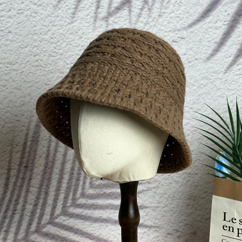 Autumn and Winter New Hollow Knitted Bucket Hat Versatile Face Small Fisherman Hat Simple Warm Basin Hat
