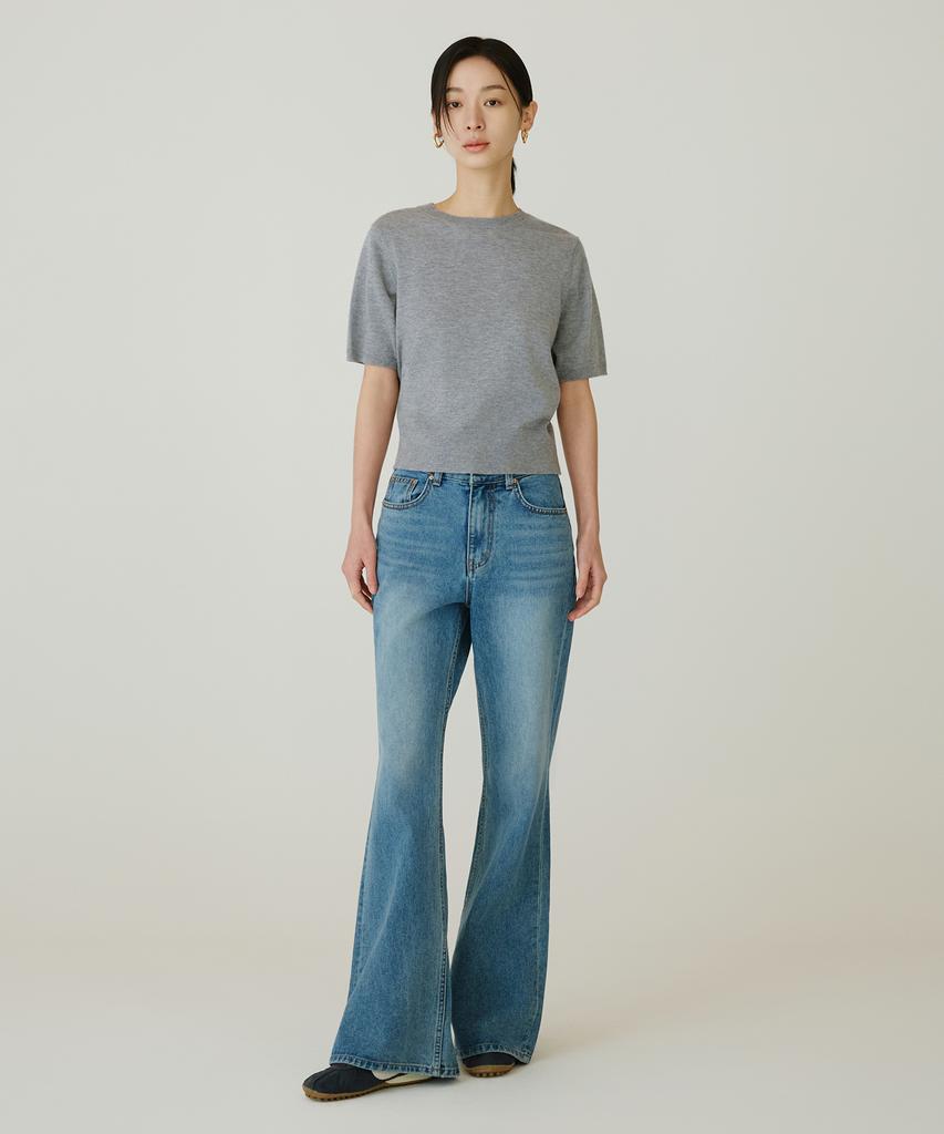 Siyajyu Sikn2184 Basic Round Neck Short Sleeve Knit_Melange Gray