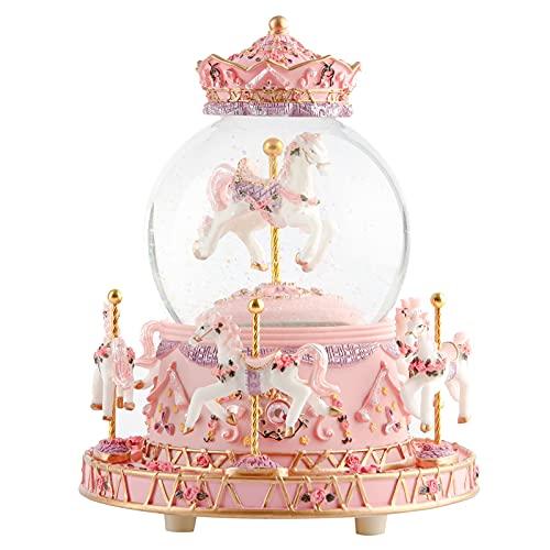 

Снігова куля з музичною скринькою, кольоровими світлодіодними вогниками, каруселлю та кришталевими кульками для автоматичного снігопаду. Популярний подарунок на день народження або Різдво для дівчаток,