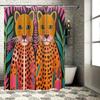 Modernes Boho Tierprint Duschvorhang-Set Für Badezimmerdekor Lebendiges Oranges Leopardenmuster Mit Grünpflanzen Perfektes Geschenk! (Set Incl