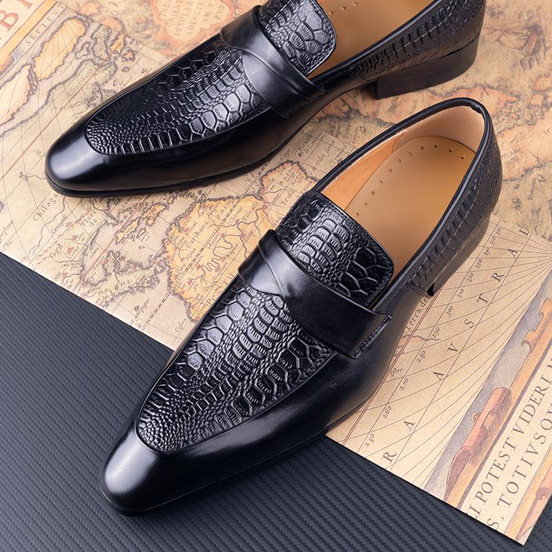 Fashion Genuine Leather Shoes For Men Dress British Business Party Slip on Black Point Toe Fashion Casual Formal Suit Handmade Men Shoes