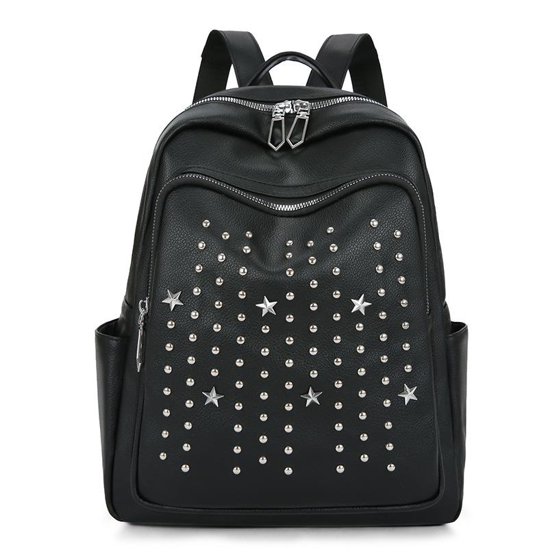 Backpack Women's New Korean Version PU Women's Backpack Simple and Large Capacity Fashionable Travel Rivet Backpack