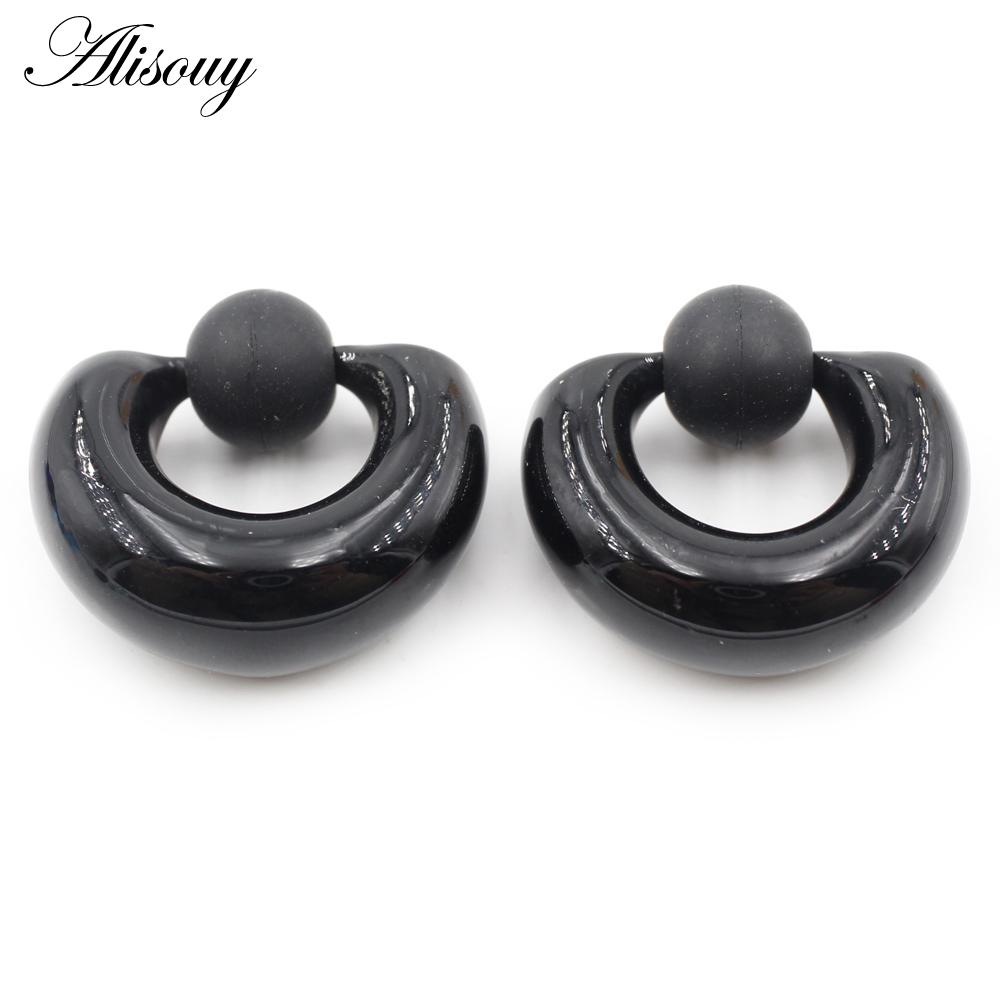 

Alisouy 2PCS Стеклянные Затычки для ушей Расширитель туннеля Козелок Кольца Серьги Кольцо для носа Перегородка Кликеры Пирсинг Украшения для тела #4 8*12mm чёрный