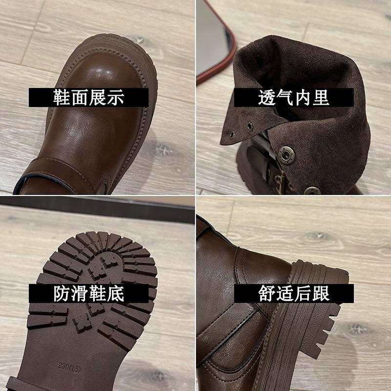 Platform Martin boots women's new autumn and winter velvet Maillard boots belt buckle heightening short boots
