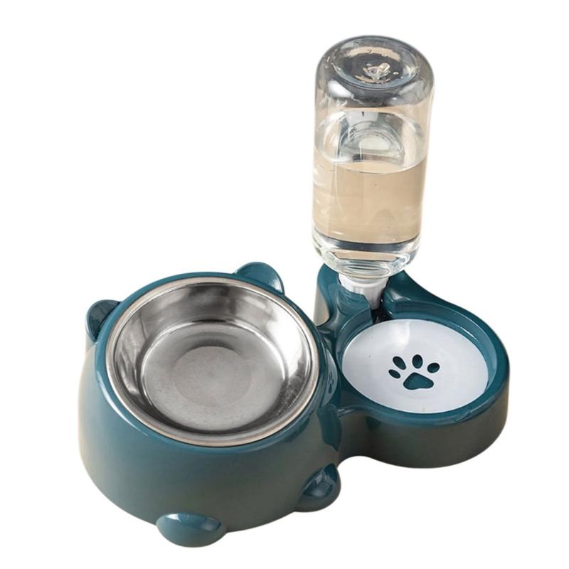 

Automatic Refilling Pet Water Bowl And Food Dish Set With Stainless Steel Removable Tray Anti Tip Base For Small Animals темно-синього кольору