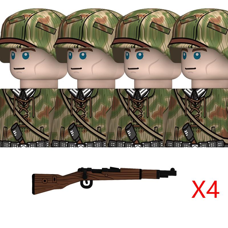 Non-Toxic Ww2 Military German Soldiers Figures Building Blocks 43 Type Swamp Camouflage Army Infantry Helmet Weapons Bricks Toys For Kids