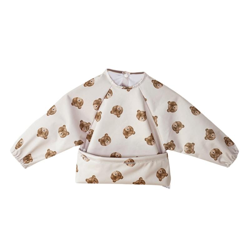 Baby Coverall Bib Infant Mess Proof Bib Feeding Apron Bib for Toddlers Newborn Long Sleeve Weaning Bib