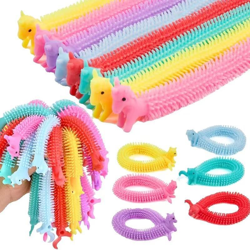 6 Pièces Jouets Fidget Vers à Tirer Licorne Drôle Ficelle Extensible Corde TPR Jouets Anti-Stress Ficelle Soulagement du Stress Jouet d'Évacuation Autisme