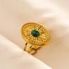 Green Striped Stone Vintage Gold Color Stainless Steel Open Adjustable Rings For Women Men Accessories Finger Jewelry Sun Flower