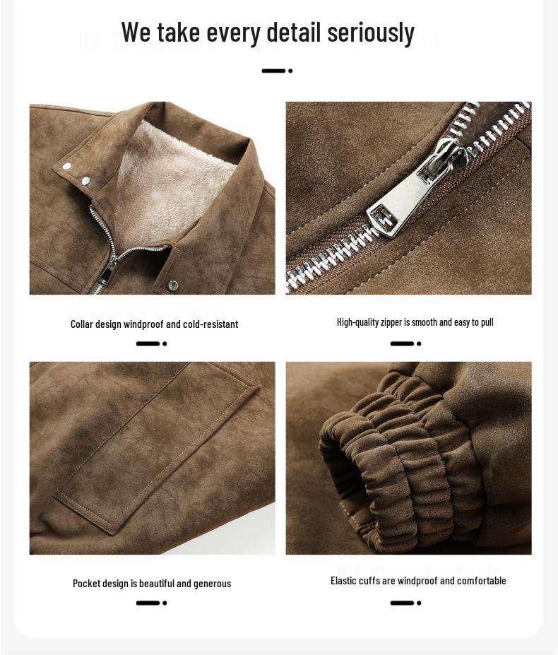 Men's Suede Jacket with Fleece, Thickened Stand-Up Collar - Trendy Warm Autumn/Winter Casual Jacket for Young Men