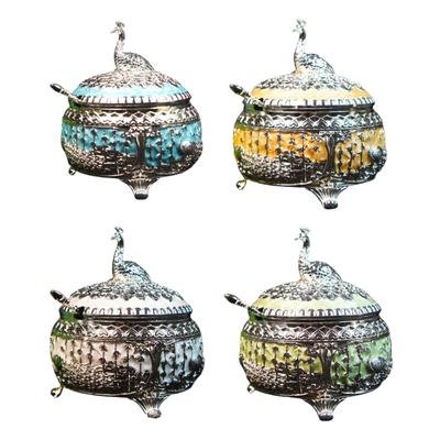 Elegante Zuccheriera Pavoni con Coperchio e Cucchiaino in Lega Caramelliera per Decorazione Casa Accessorio Tavola Cucina