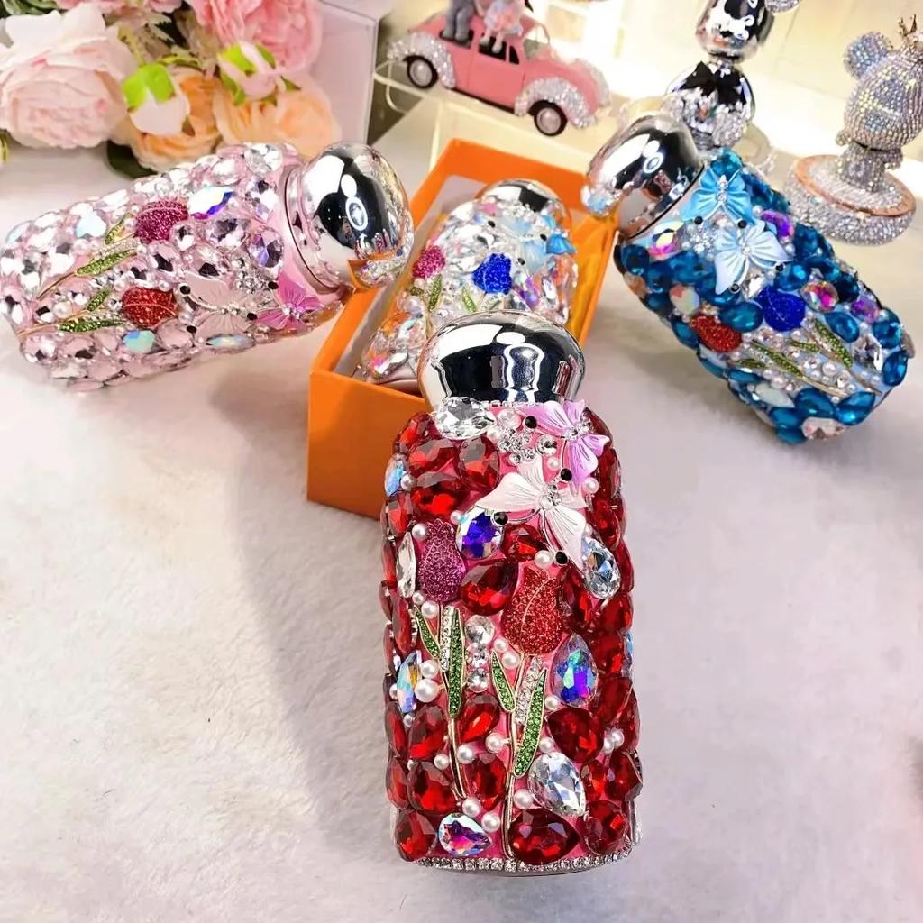 Diamond Thermos Bottle Rhinestone Insulated Pocket Cup Mug Double Wall Vacuum Stainless Steel Water Bottle