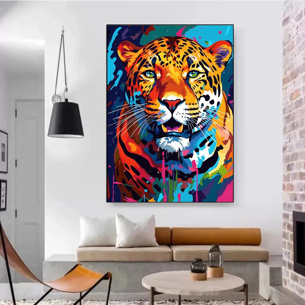 Abstrakt Färgstark Vilda Djur Canvasmålning Bläckfisk Katt Apa Lejon Graffiti Popkonst Målare Väggkonst Väggmålning för Heminredning