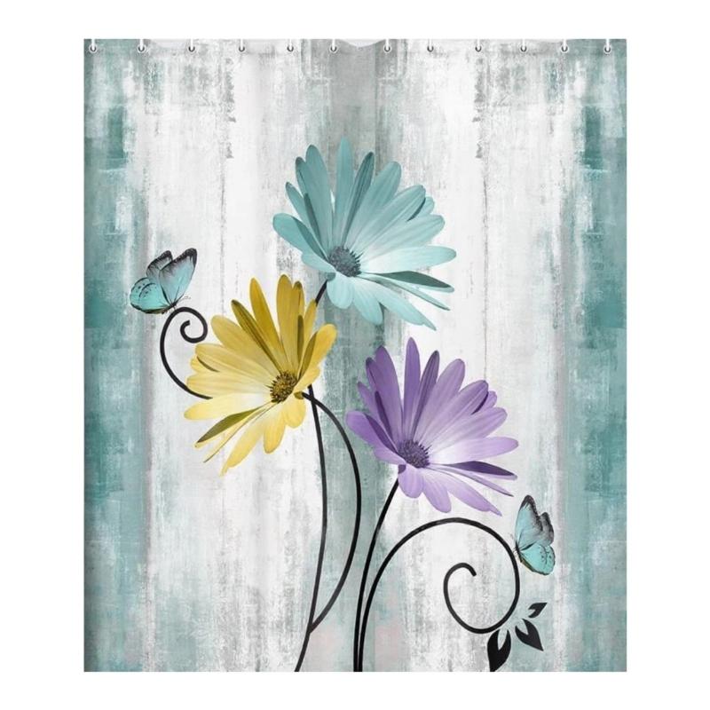 

Floral Shower Curtain For Bathroom Decors Durable Waterproof Polyester Fabric Quick Setup