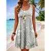 Women's Round Neck Sleeveless Lotus Bird Print Casual Mini Dress, Elegant Tank Dresses for Spring Summer