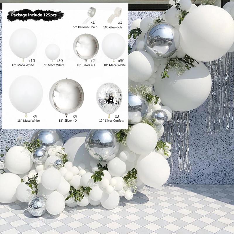 125pcs Silver 4D White Balloon Arch Garland Kit Wedding Decoration Baby Shower Birthday Party Decor Confetti Balloon