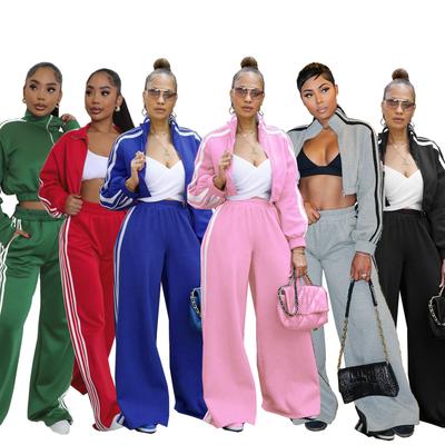 Kadın Set Uzun Kollu Çizgili Sweatshirt+Düz Pantolon Sonbahar Sokak İki 2 Parça Setler Kıyafetler Spor Giyim