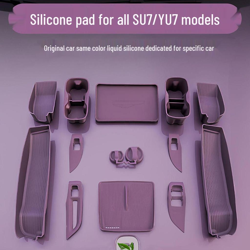 Silicone Pad Set for Xiaomi SU7: Three-Piece Car Interior and Cup Holder Accessory.
