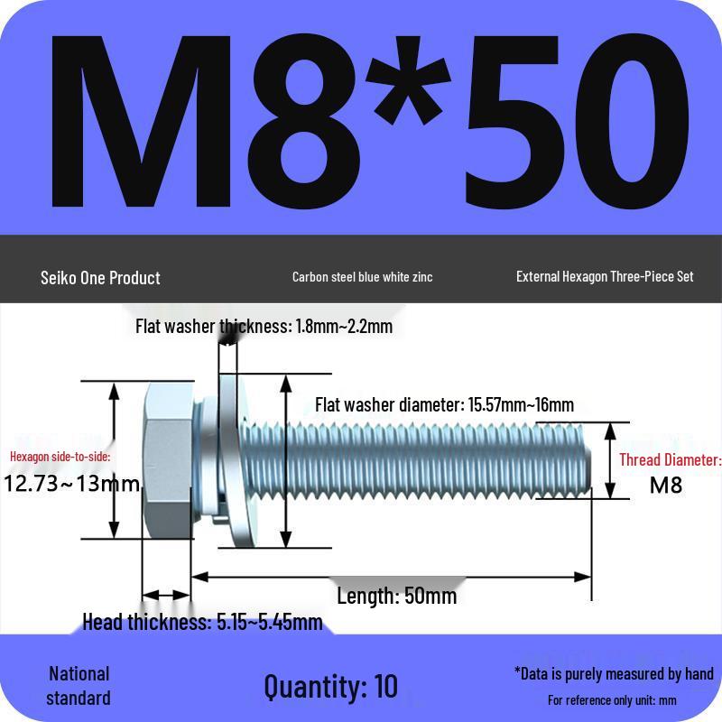 Grade 8.8 Galvanized Hex Bolt Set with Spring and Flat Washers (Sizes M4-M12)