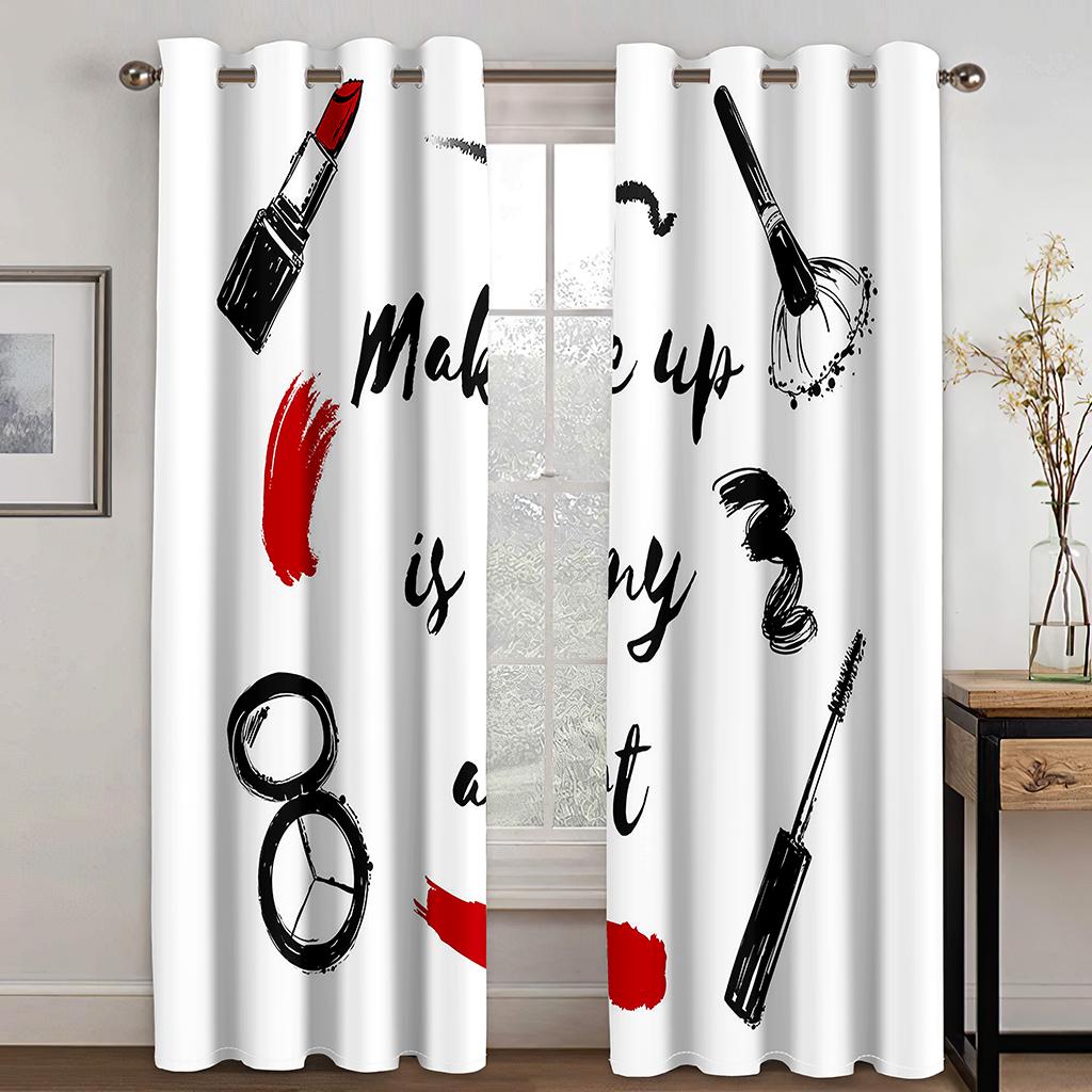 2pcs Pink Make-up Eyes Eyeflash Girl Curtains Blinds for Bedroom Office Kitchen Living Room Study Window Treatment Home Decor