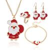 4PCS/Set Christmas Women Alloy Jewelry Set Santa Elk Bell Earrings Necklace Bracelet Decor Xmas Accessories Gift for Girl Women
