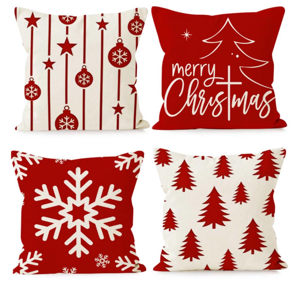 Christmas Pillowcase Red Christmas Tree Snowflake Print Pillowcase