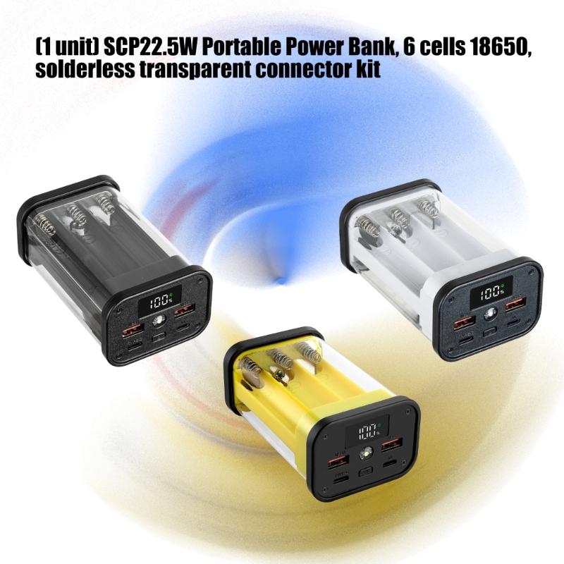 Transparents ABS PowerBank Case For 6 Slot 18650 Batteries 22.5W For DIY Projects And Portable Charging Solution