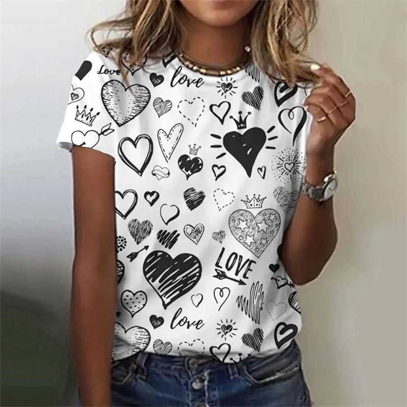 

Women 3D Love Heart Printing Tshirt Cheap Clothes For Woman Street Casual Fashion Female T-shirt Clothing Harajuku Tee Tops XXS