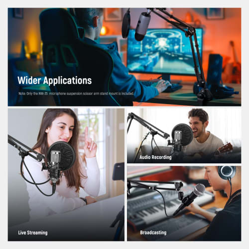 Neewer Suspension Boom Scissor Microphone Arm Stand with 3/8" To 5/8" Screws and Cable Ties for Blue Yeti, Snowball, Yeti X, Quadcast, and More, Maxim