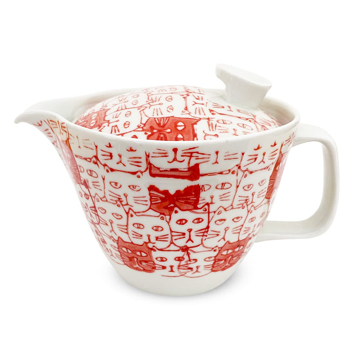 

J-kitchens Tea Pot with Strainer, 385ml Capacity, Serves 2-3, Made in Japan, Hasami Ware, Cats Design, Red, L174787