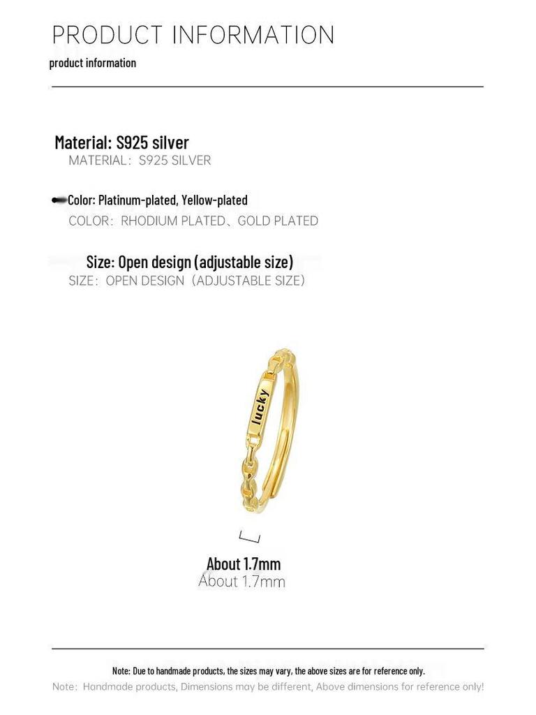 Banyan Tree S925 Silver Open Buckle Ring with English Letter Design for Women