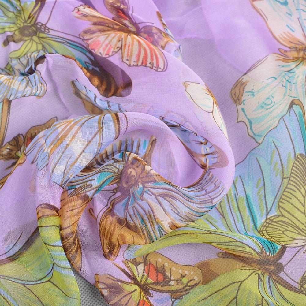 Purple Butterfly Print Chiffon Silk Scarf 160*55cm-Luxury Mulberry Silk Shawl For Women,Lightweight&Soft,Mother's Day Gift
