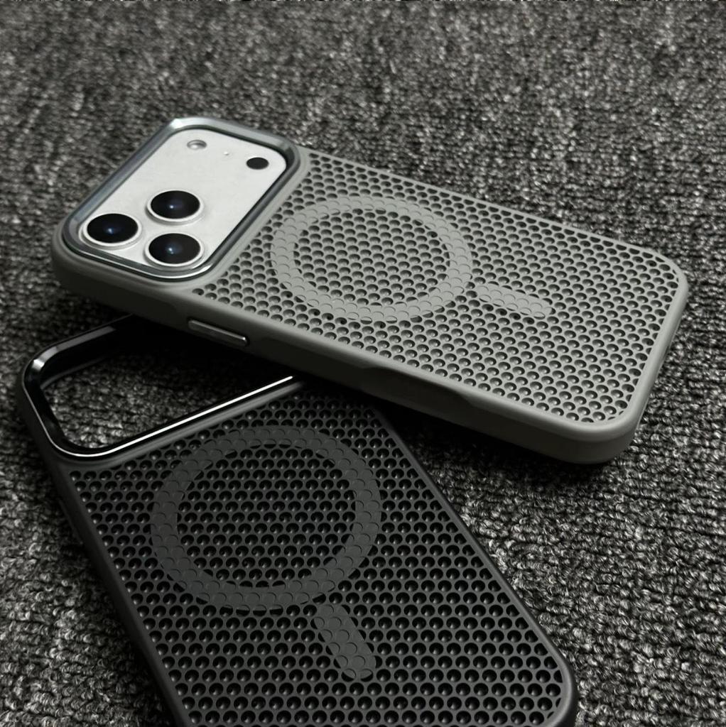Honeycomb Mesh Heat Dissipation iPhone 17 PM Case, Apple 16 Pro Metal Lens, Magnetic Absorption for iPhone 15 P