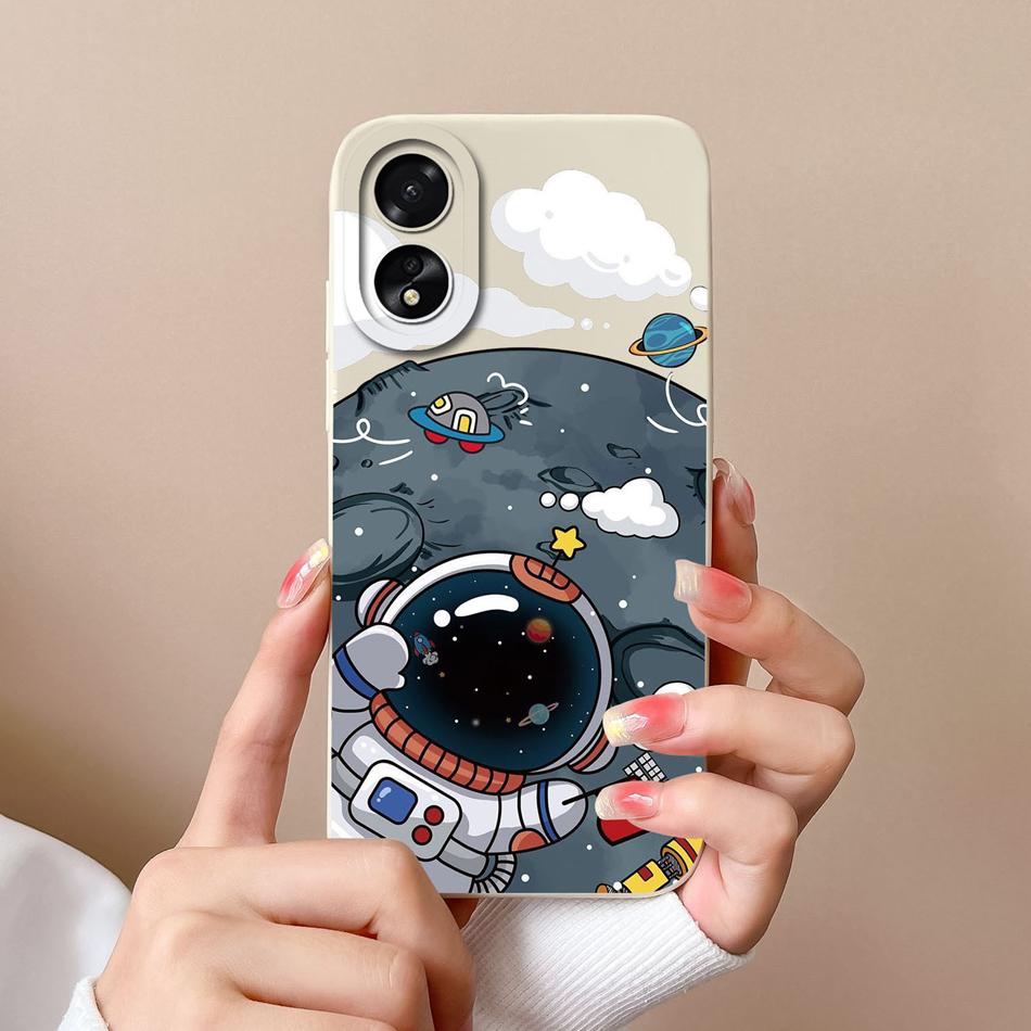 Case For Oppo A18 A38 4G Cover With Camera Protection Cool Astronaut Liquid Silicone Soft Back Covers For Oppo A 38 A 18 Housing