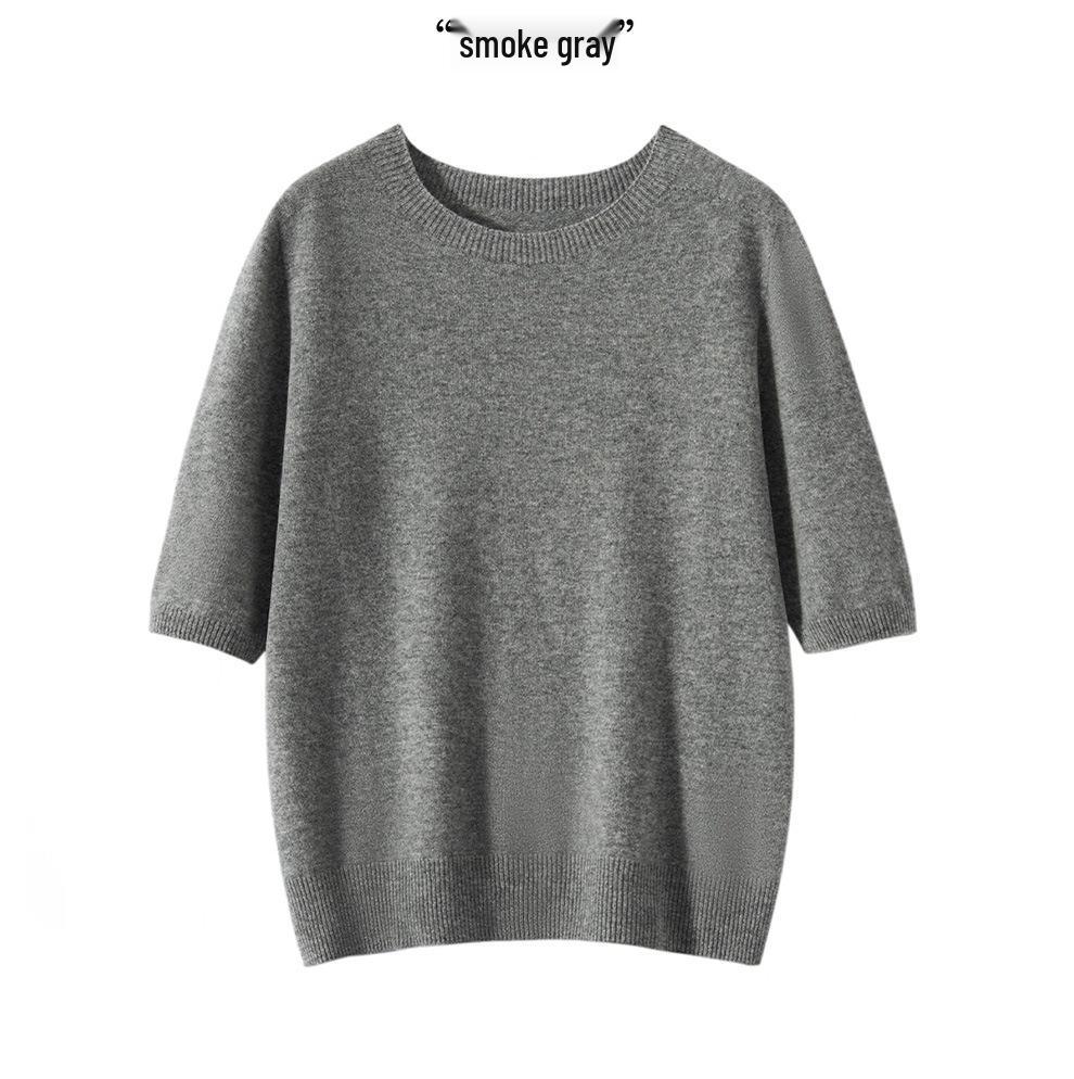 Women's Seamless Short-Sleeve Slim-Fit Round-Neck Knit Pullover