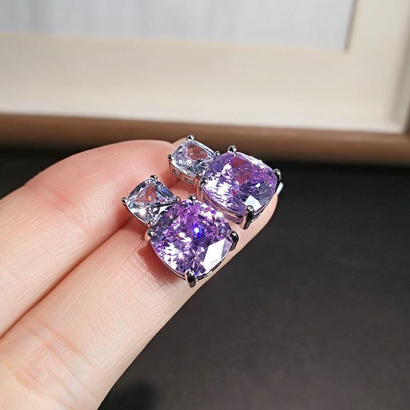 

Супер Яркие Пурпурные Литиевые Квадратные Серьги-пусеты для Женщин, Изысканные Высококачественные Имитации Розового Кристалла и Циркония.