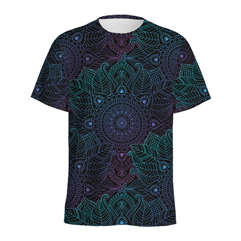 Retro Flower Mandala Pattern T-shirt Men Summer 3D Printed Ethnic Floral T Shirt Women Round Neck Short Sleeve Street Loose Tees