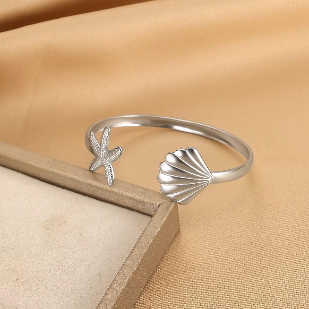 

Stainless Steel Shell Starfish Bangles For Women Gold Color Stainless Steel Opening Geometric Cuff Bangle Aesthetic Jewelry