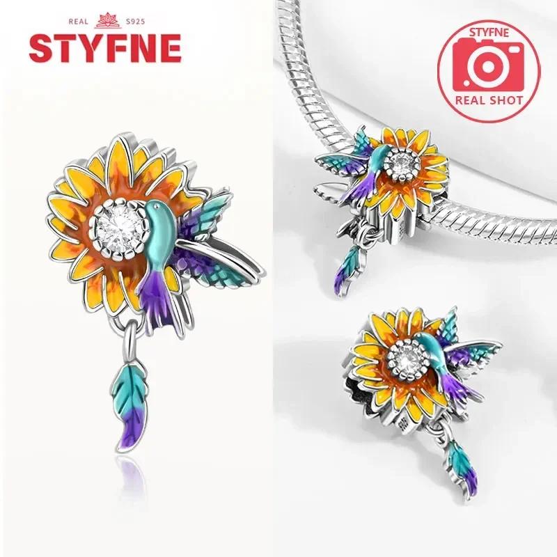 Copperoriginal Starry Sky Sunflower Green Wheat Field Oil Painting Charms Beads For Women Diy Fine Jewelry Gift