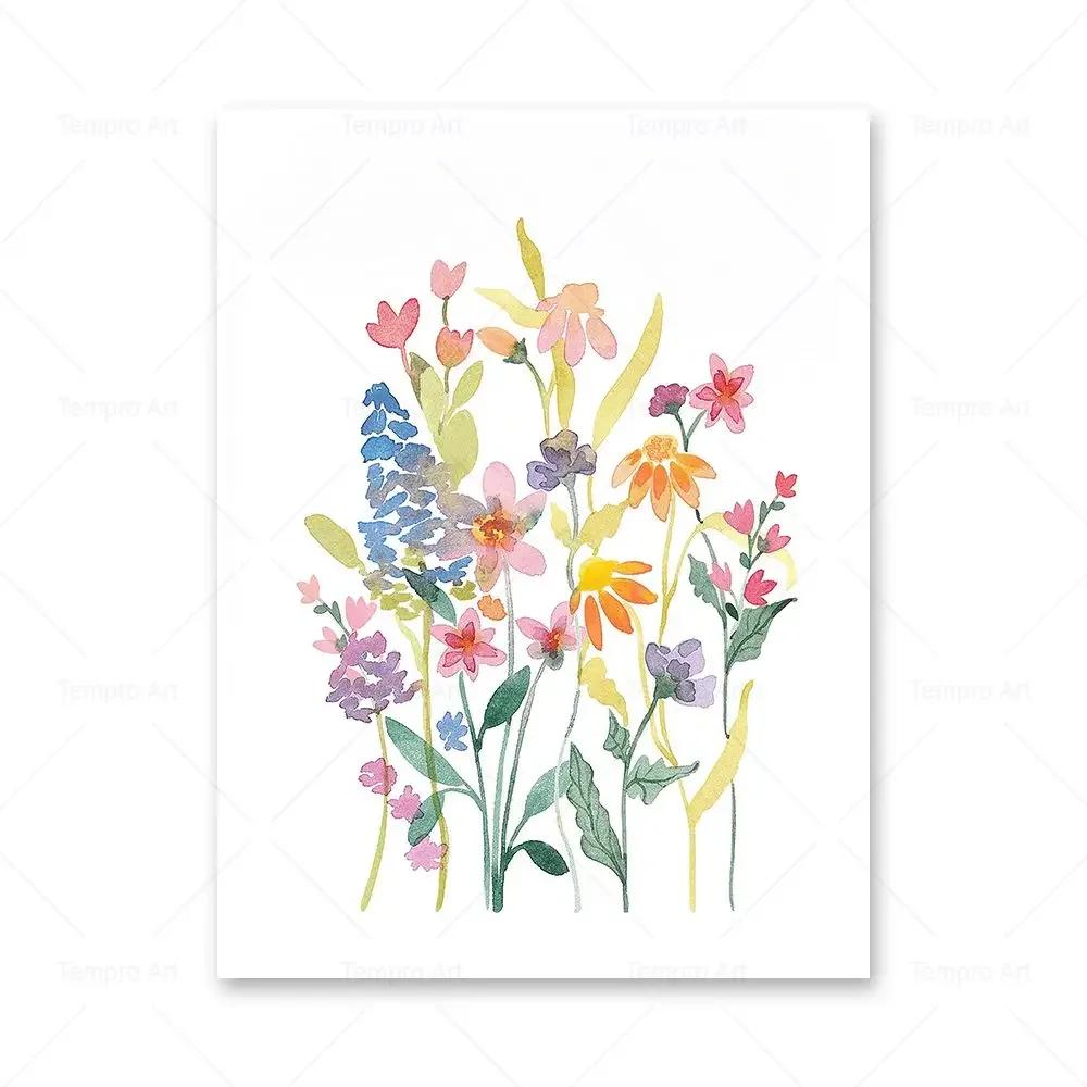 Watercolor Wildflower Flower Poster Colorful Floral Prints Plant Wall Art Canvas Painting Wall Pictures for Living Room Decor