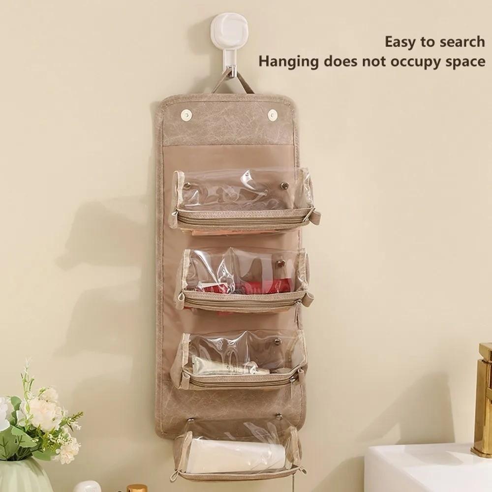 Large Capacity Foldable Cosmetic Bag Waterproof Detachable Makeup Organizer Roll Up Design PU Leather Portable Toiletry Bag