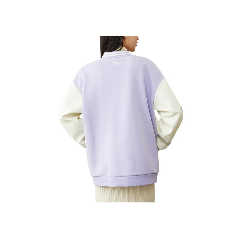 Anta Lifestyle Serie Bedrucktes Etikett Logo Geknöpftes Fleece Warme Baseballjacke Damenjacken Lila 162248725-2