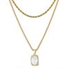 Vintage Floral Titanium Steel Necklace With Engraved French Mirror Square Pendant Layered Locket Chain Women