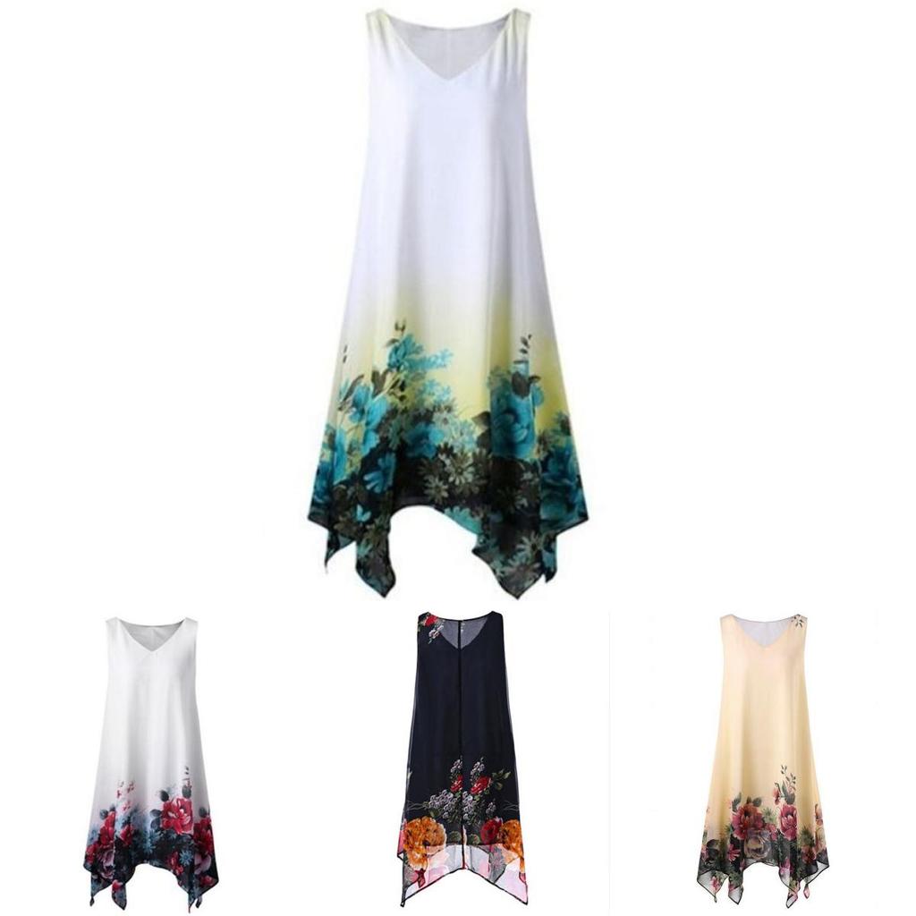 Modisches Sommerkleid in Übergröße für Damen, ärmellos, V-Ausschnitt, bedruckt, für mühelose Eleganz, Premium-Qualität