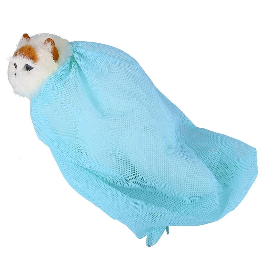 Cat Grooming Bathing Mesh Bag Pet Shower Washing Nails Cutting Ear Cleaning Tool (Sky Blue)