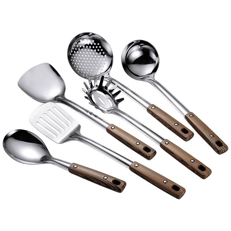 Thickened Stainless Steel Cooking Utensil Set: Spatula, Soup Ladle, Frying Spatula, Hot Pot Skimmer, In-Stock Stainless Steel Spoon